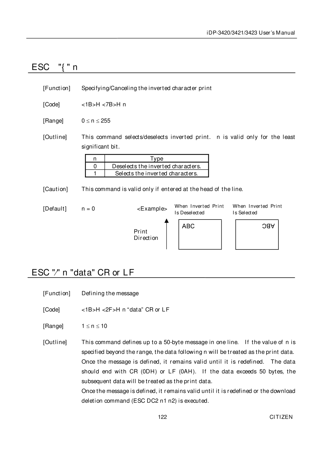 Citizen Systems iDP-3423, iDP-3420, iDP-3421 user manual Print Direction 