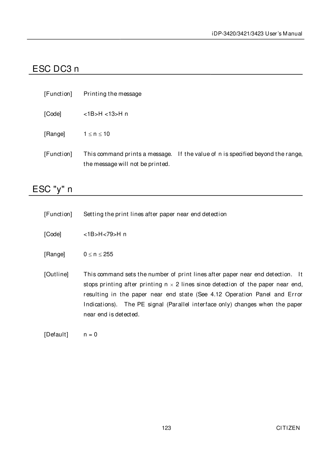 Citizen Systems iDP-3420, iDP-3421, iDP-3423 user manual 123 