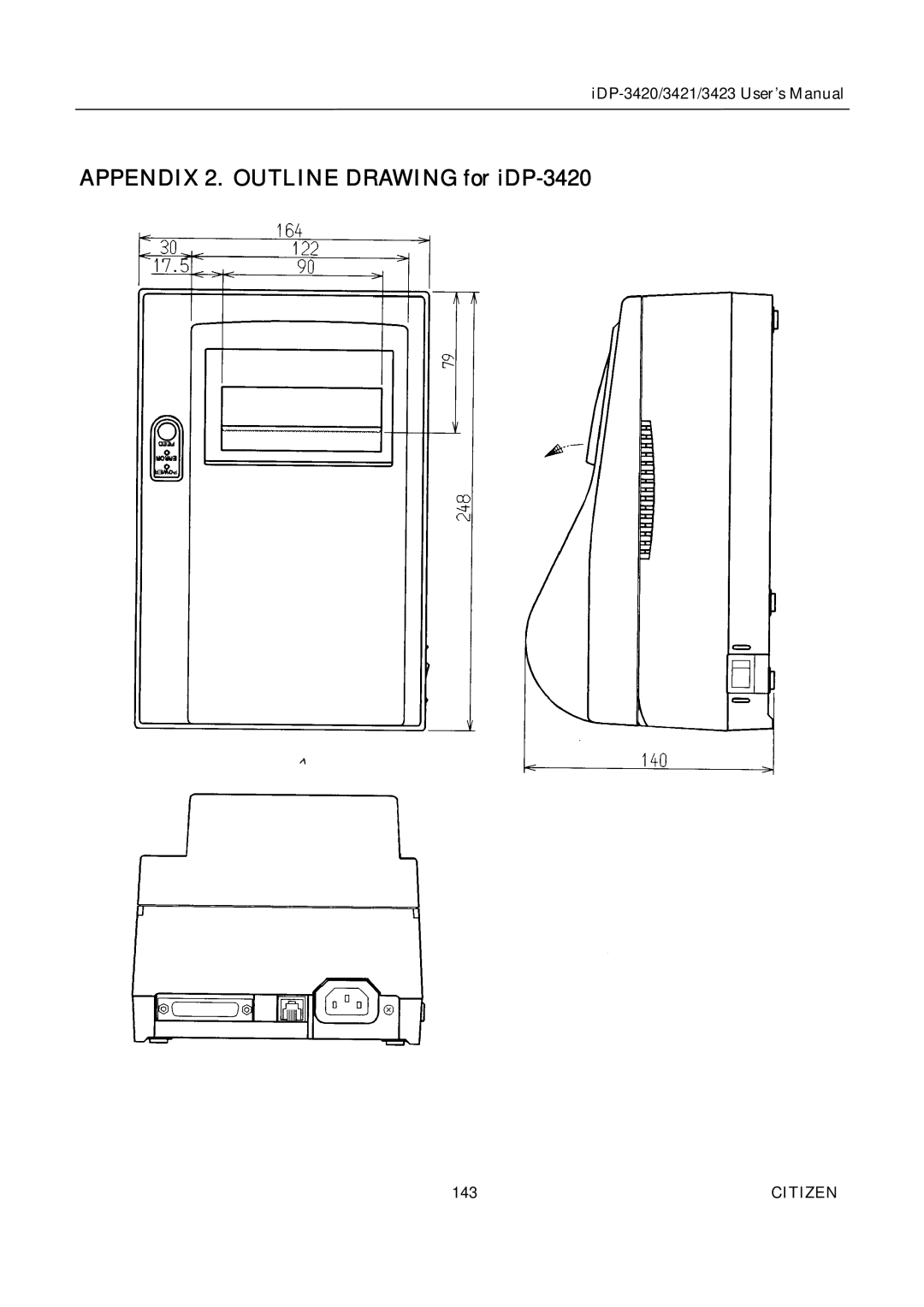 Citizen Systems iDP-3423, iDP-3421 user manual Appendix 2. Outline Drawing for iDP-3420 