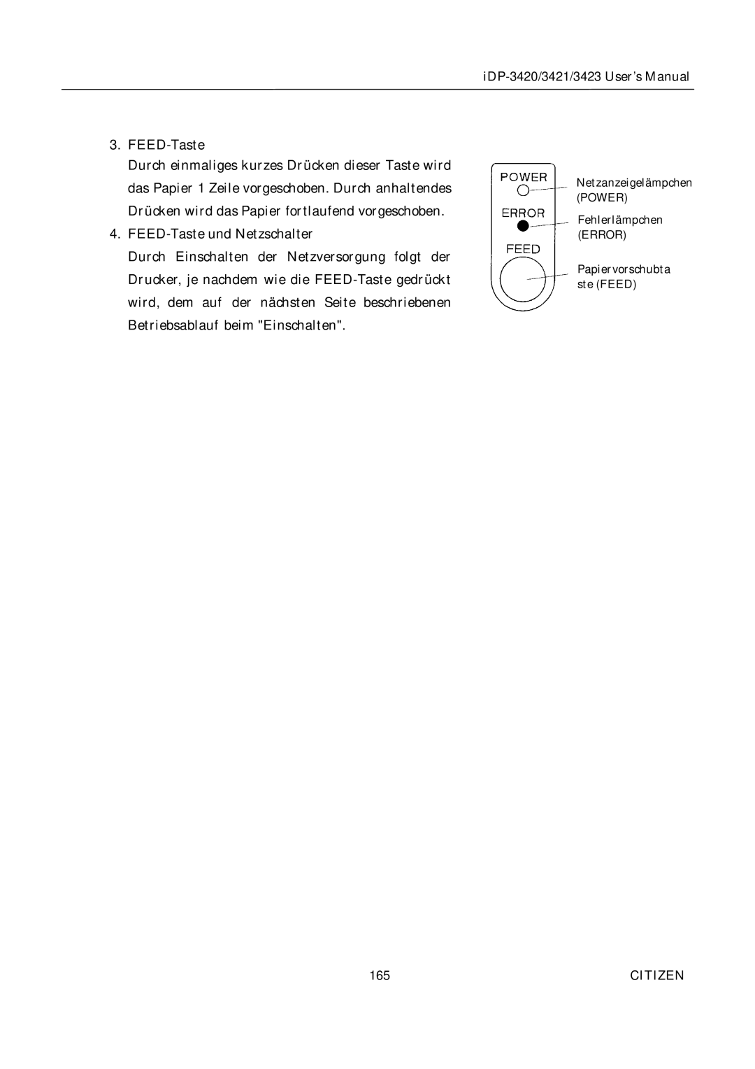 Citizen Systems iDP-3420, iDP-3421, iDP-3423 user manual Power 