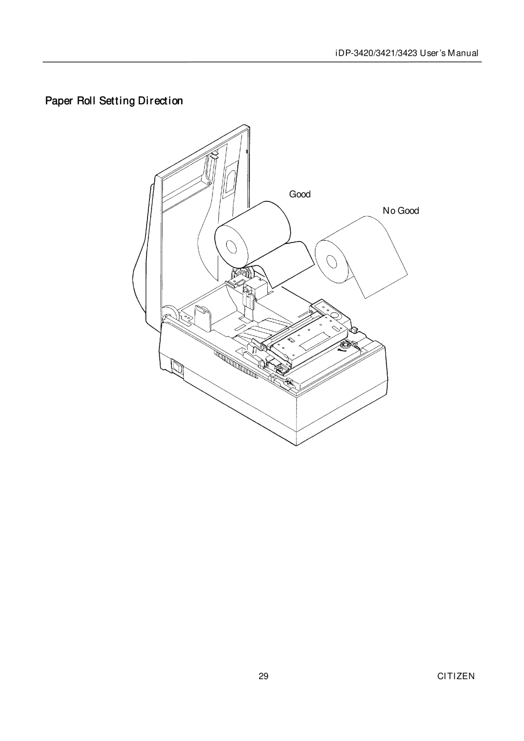 Citizen Systems iDP-3423, iDP-3420, iDP-3421 user manual Paper Roll Setting Direction 