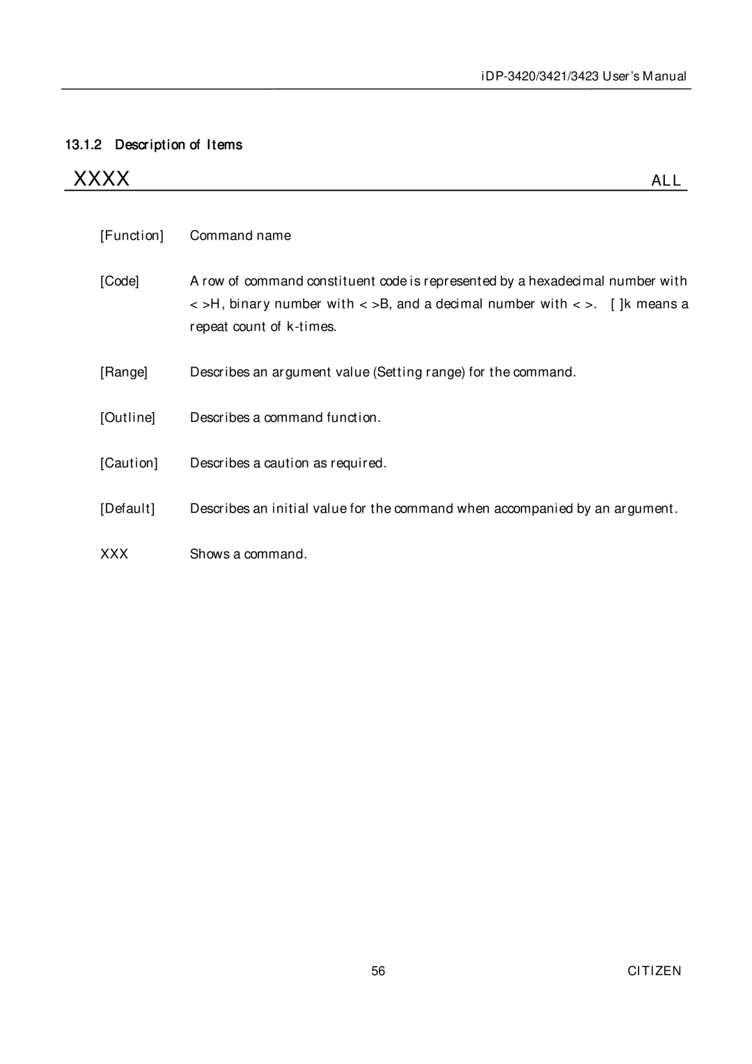 Citizen Systems iDP-3423, iDP-3420, iDP-3421 user manual Xxxx 