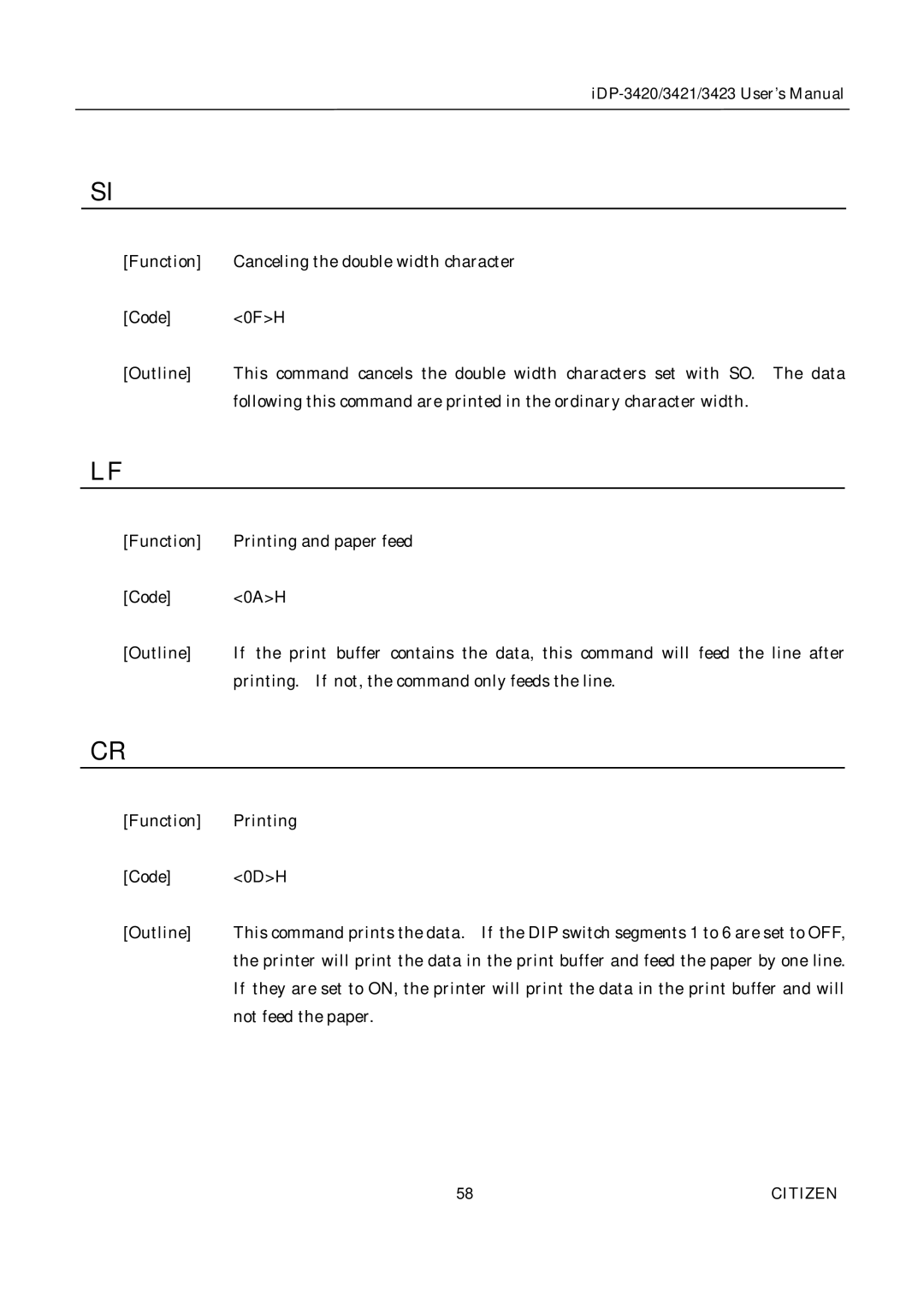 Citizen Systems iDP-3421, iDP-3420, iDP-3423 user manual Citizen 