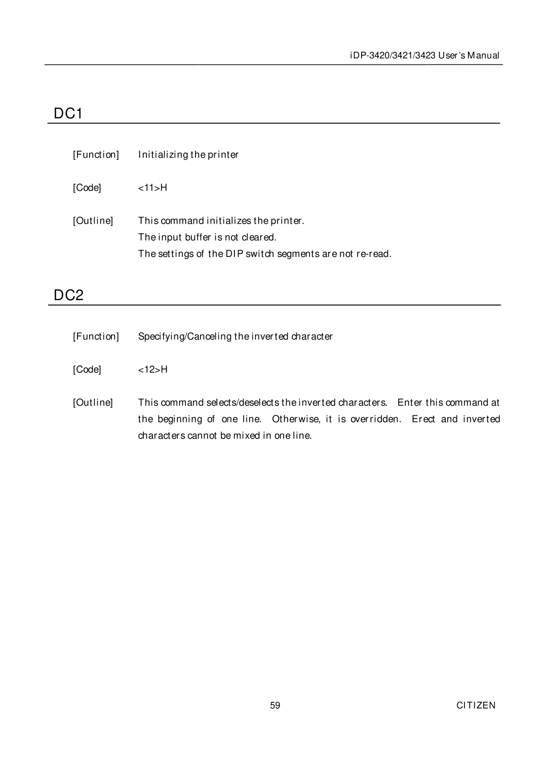 Citizen Systems iDP-3423, iDP-3420, iDP-3421 user manual DC1 