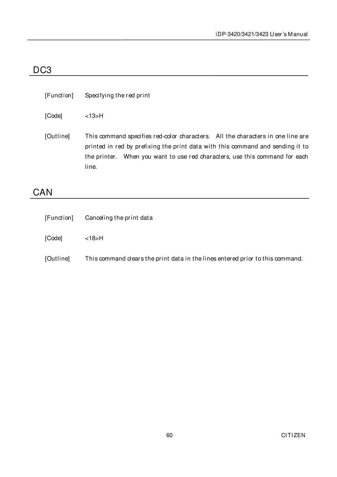 Citizen Systems iDP-3420, iDP-3421, iDP-3423 user manual DC3 