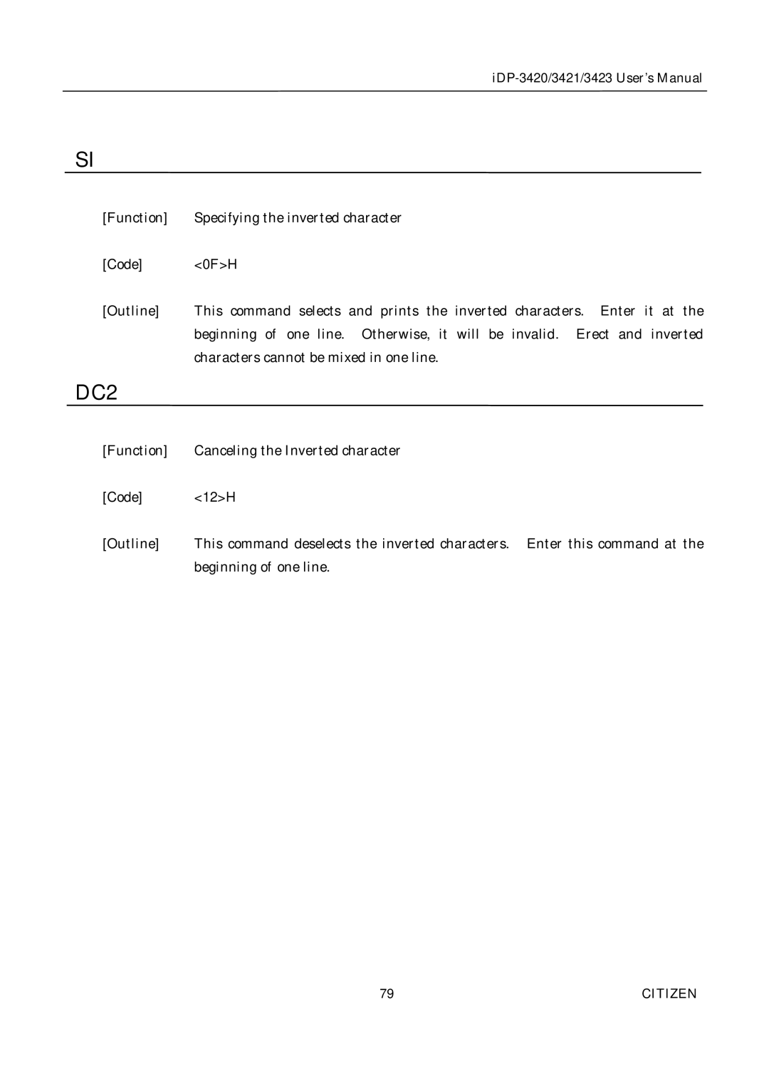 Citizen Systems iDP-3421, iDP-3420, iDP-3423 user manual DC2 