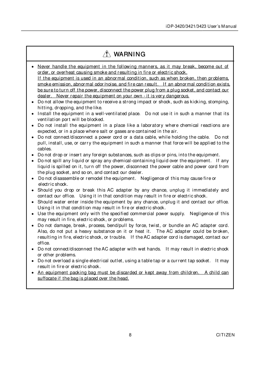 Citizen Systems iDP-3423, iDP-3420, iDP-3421 user manual Citizen 