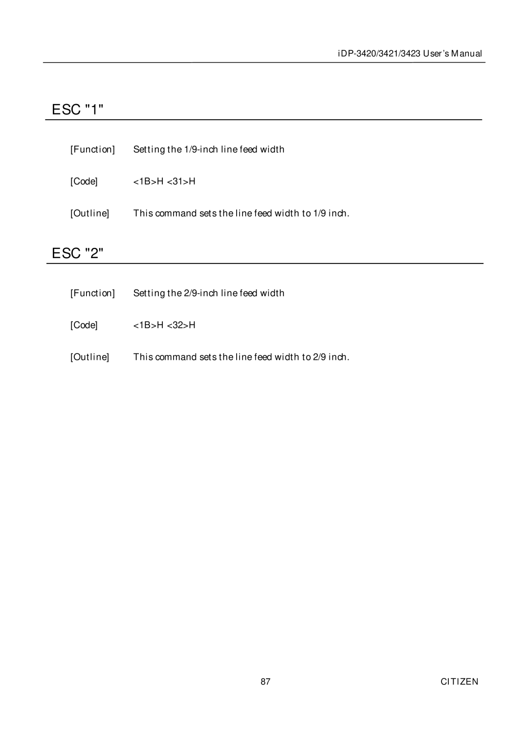 Citizen Systems iDP-3420, iDP-3421, iDP-3423 user manual Esc 