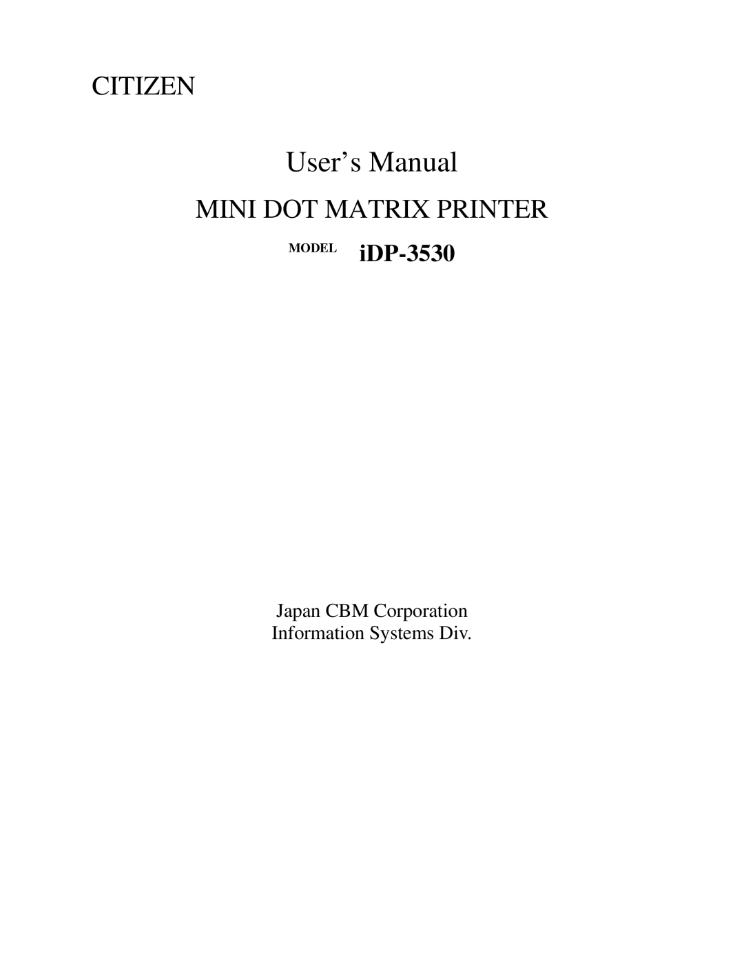 Citizen Systems iDP-3530 user manual User’s Manual 