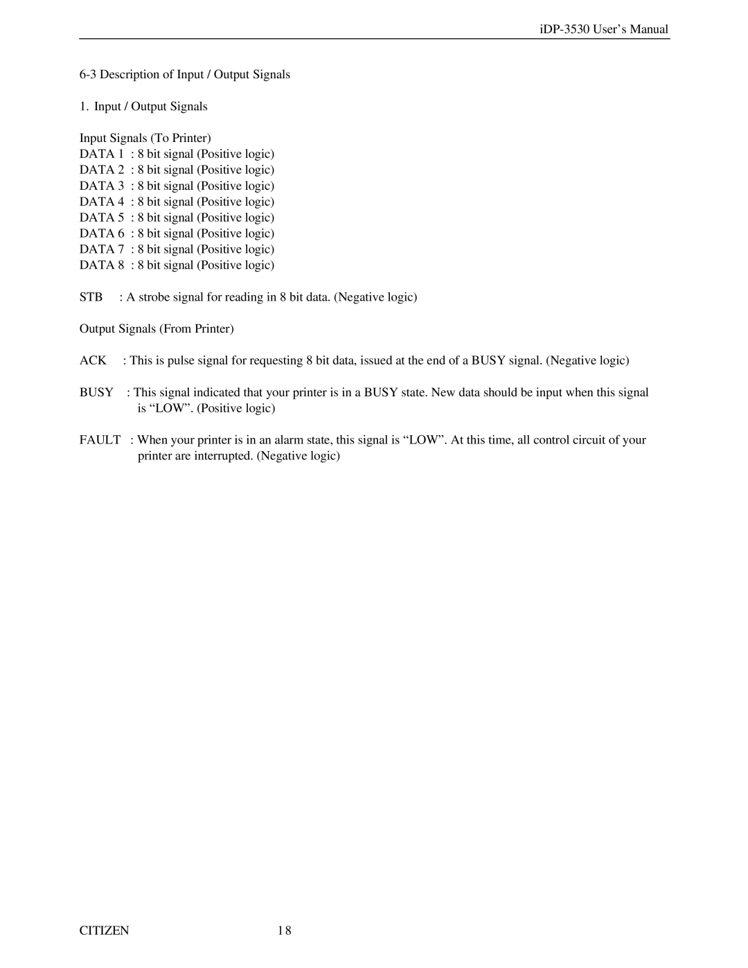 Citizen Systems iDP-3530 user manual Data, Ack 