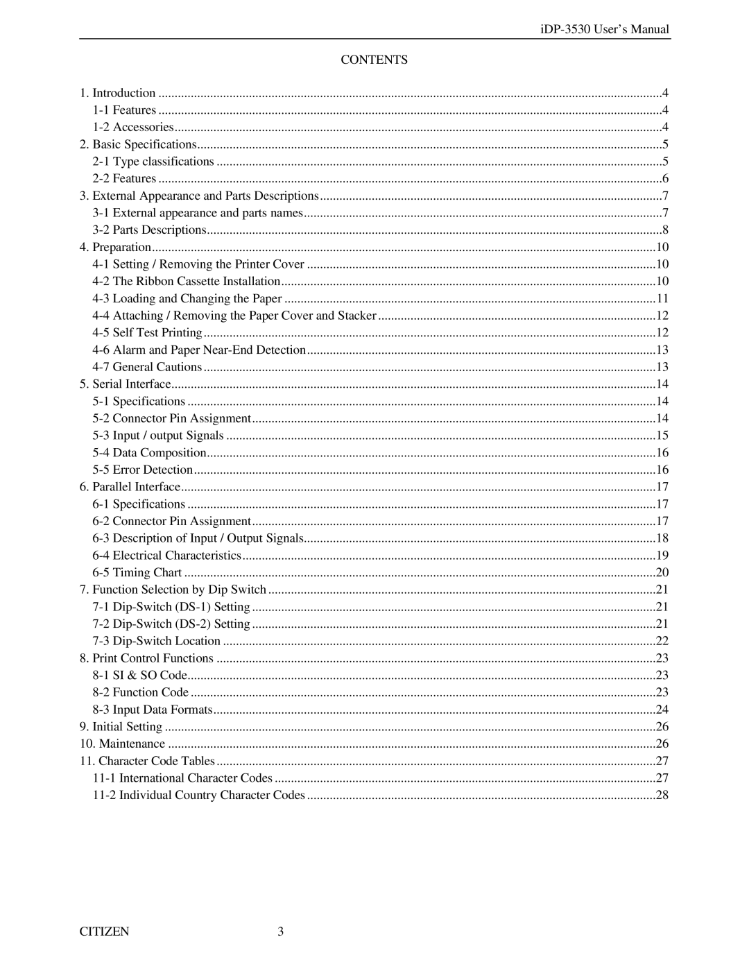 Citizen Systems iDP-3530 user manual Contents 