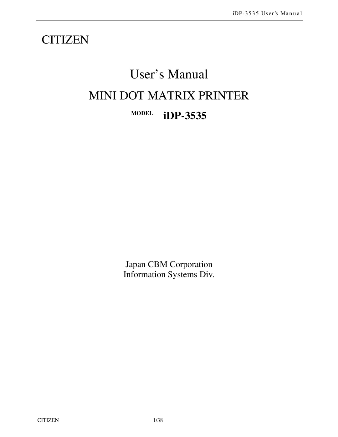 Citizen Systems iDP-3535 user manual User’s Manual 