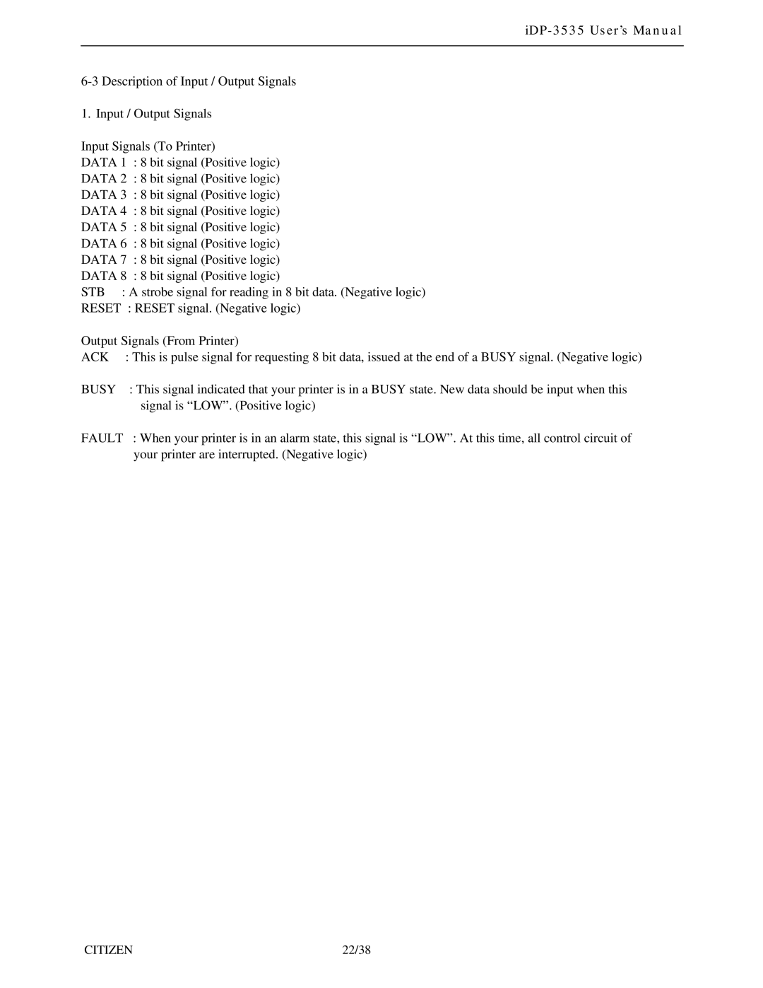 Citizen Systems iDP-3535 user manual Data, Ack 