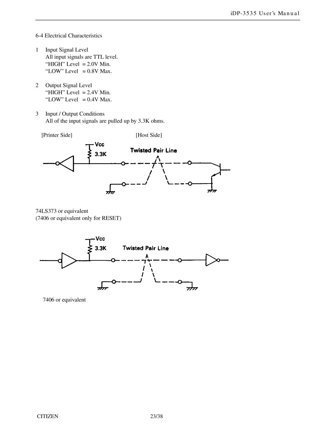 Citizen Systems iDP-3535 user manual 74LS373 or equivalent Or equivalent only for Reset 