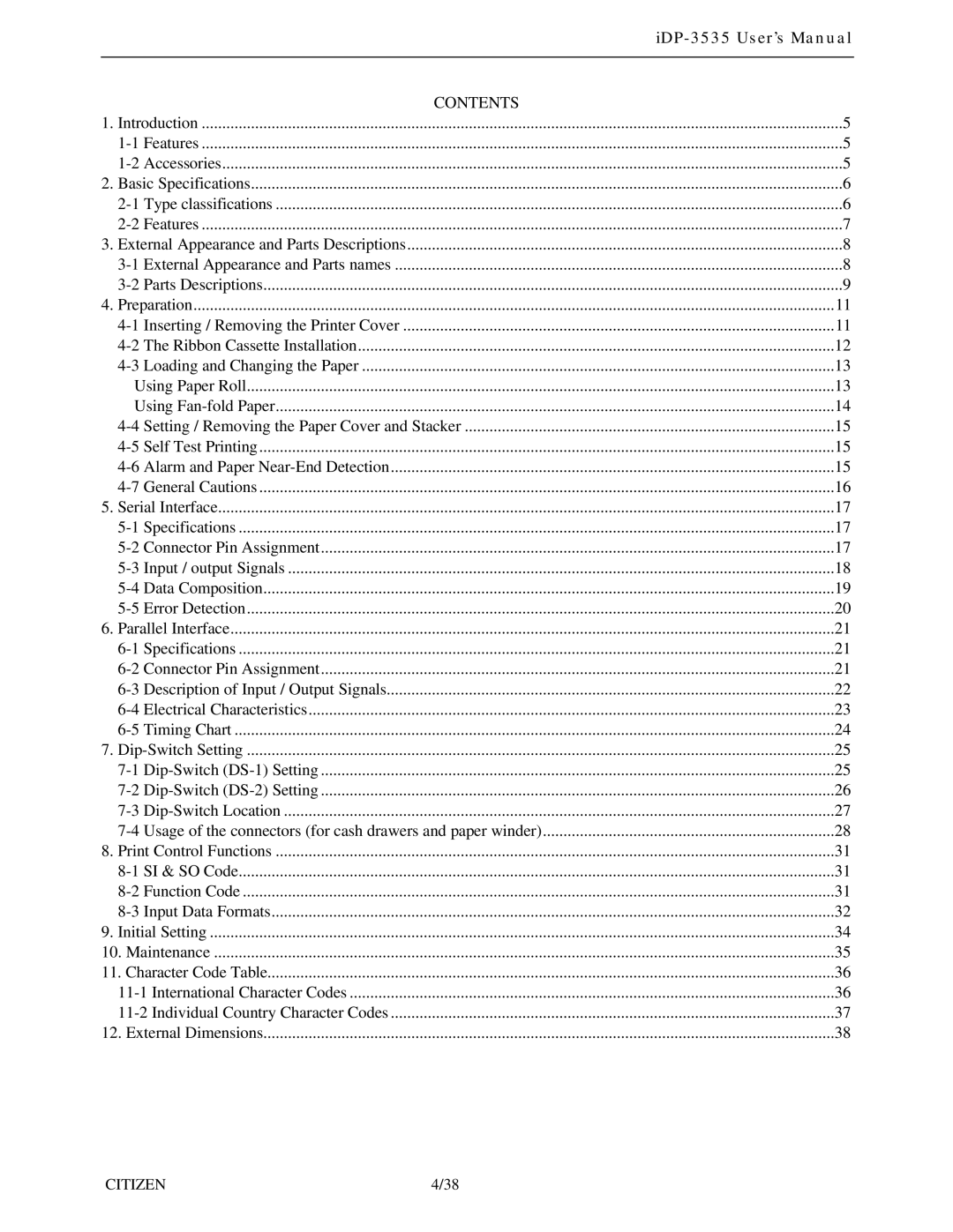 Citizen Systems iDP-3535 user manual Contents 