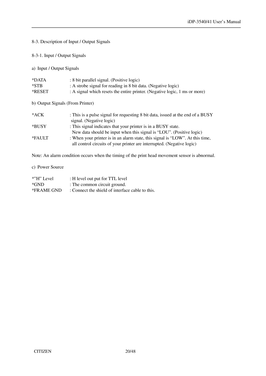 Citizen Systems iDP-3540, 3541 user manual Data, Ack, Fault 