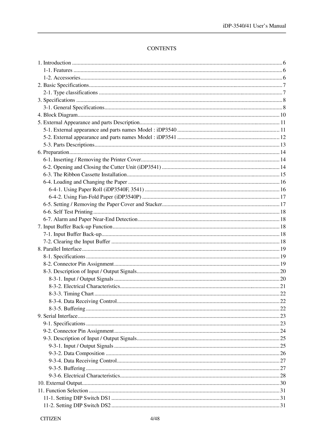 Citizen Systems iDP-3540, 3541 user manual Contents 