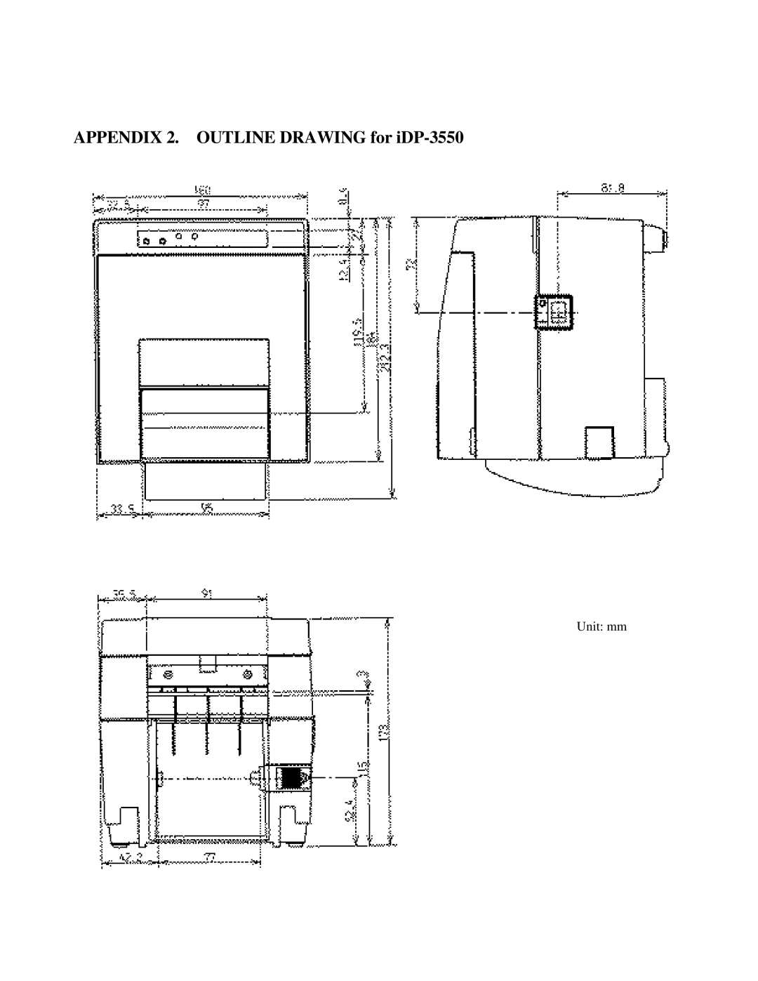 Citizen Systems iDP-3551 user manual Appendix 2. Outline Drawing for iDP-3550 