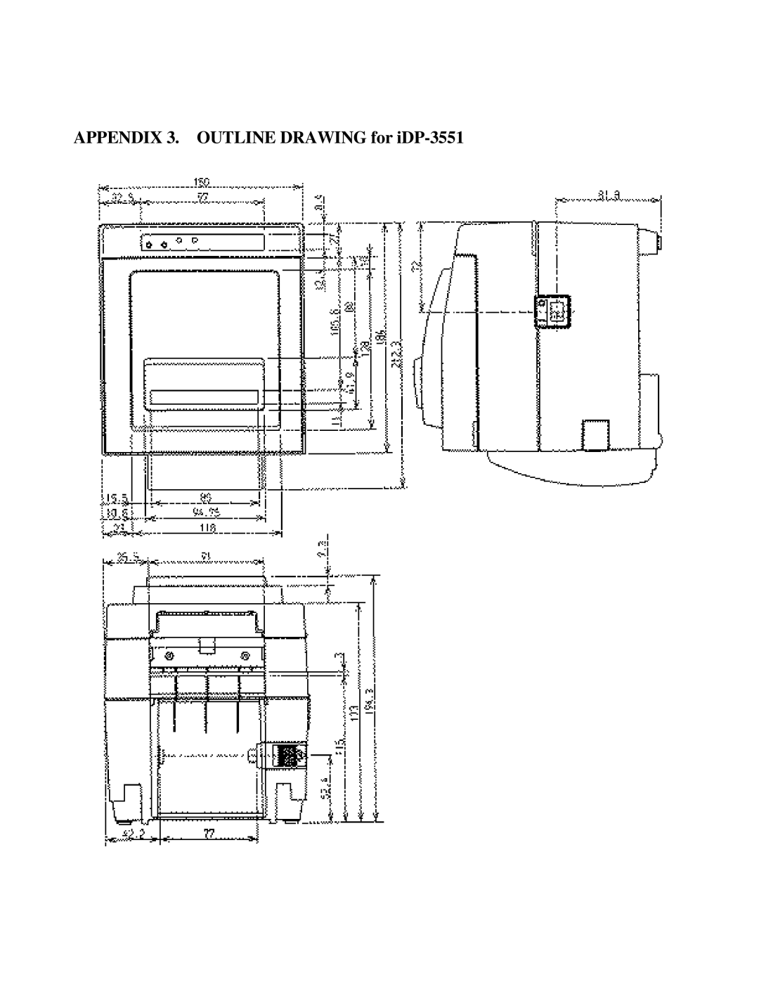 Citizen Systems iDP-3550 user manual Appendix 3. Outline Drawing for iDP-3551 