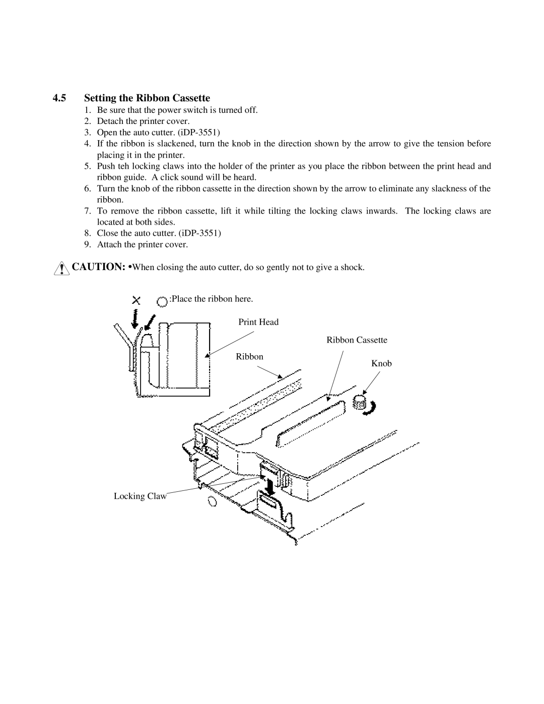 Citizen Systems iDP-3551, iDP-3550 user manual Setting the Ribbon Cassette 