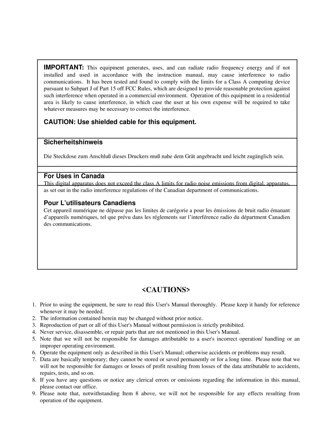 Citizen Systems iDP-3551, iDP-3550 user manual Sicherheitshinweis 