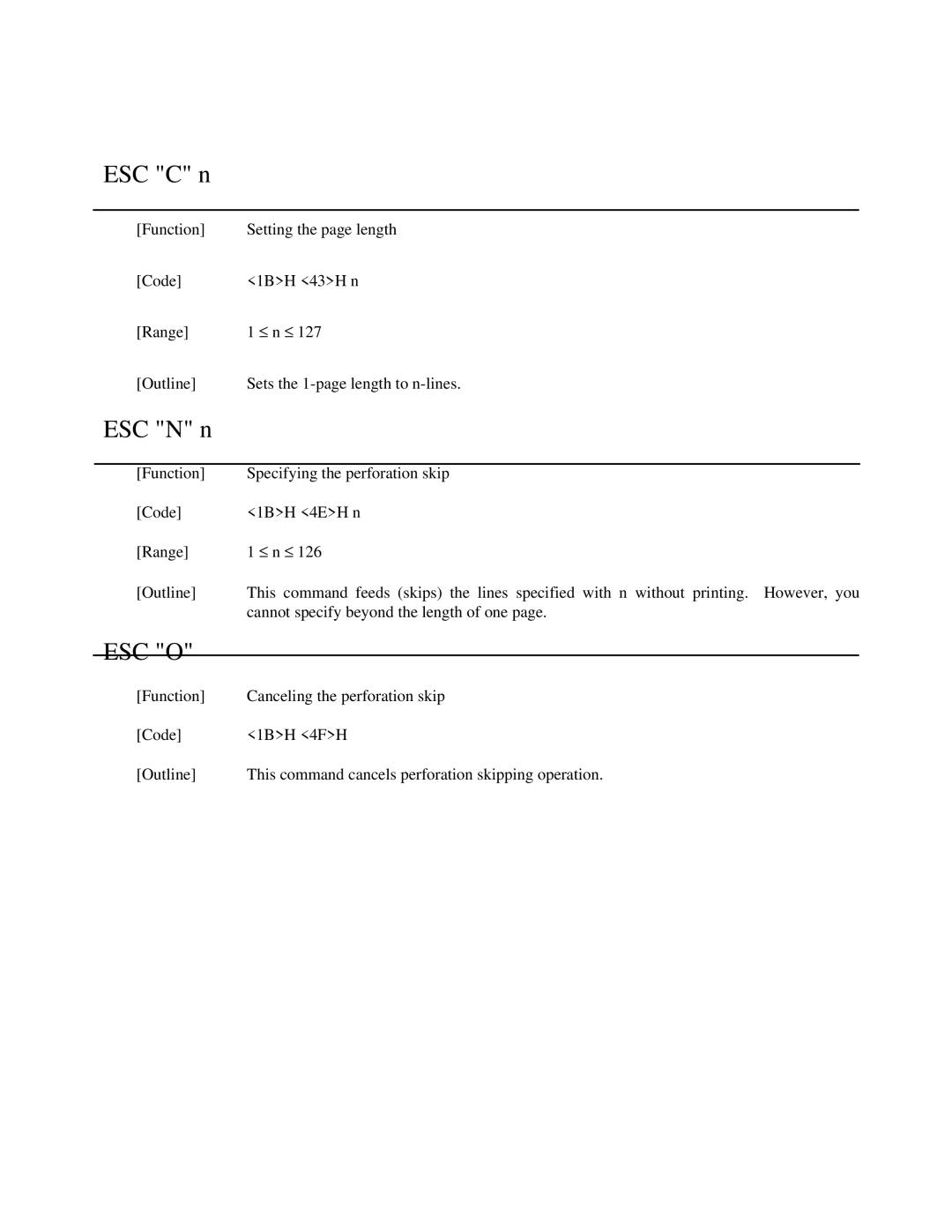 Citizen Systems iDP-3551, iDP-3550 user manual ESC C n, ESC N n 