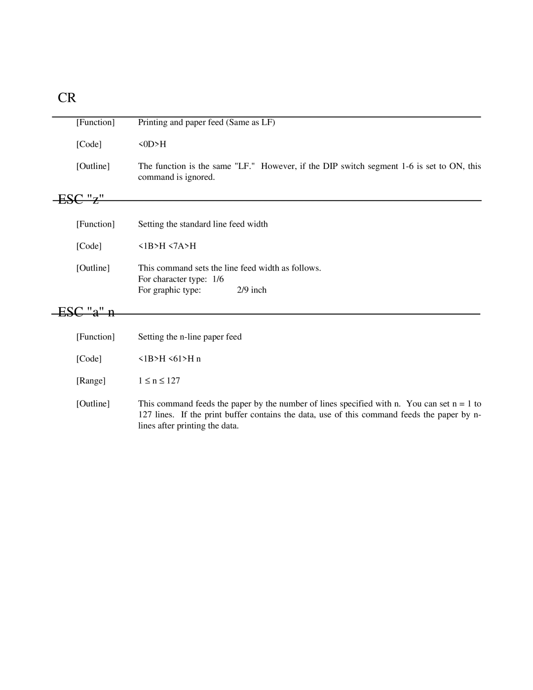 Citizen Systems iDP-3550, iDP-3551 user manual ESC z, ESC a n 