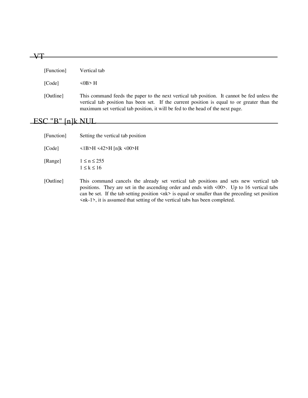 Citizen Systems iDP-3550, iDP-3551 user manual ESC B nk NUL 