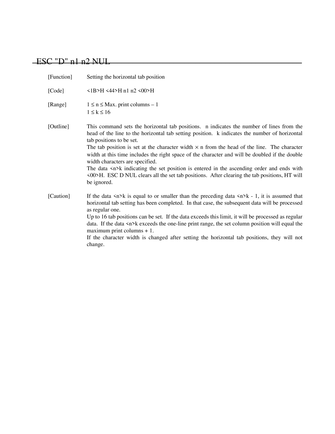 Citizen Systems iDP-3551, iDP-3550 user manual ESC D n1 n2 NUL, As regular one 