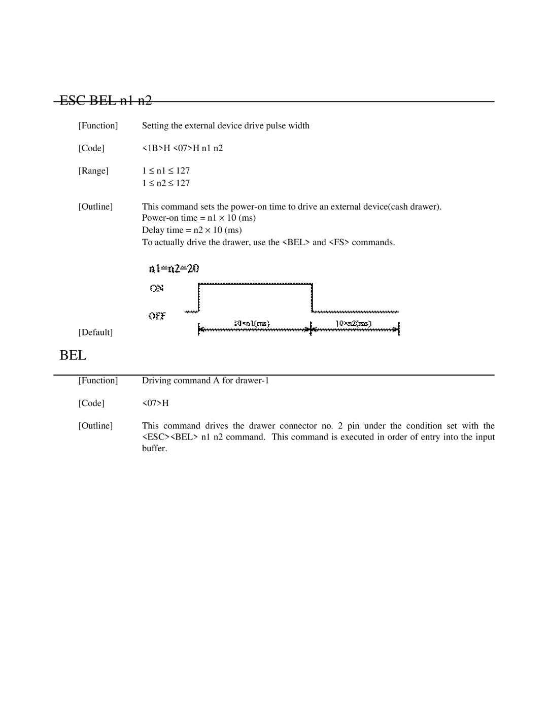 Citizen Systems iDP-3551, iDP-3550 user manual Default N1 = n2 = 20 200ms 