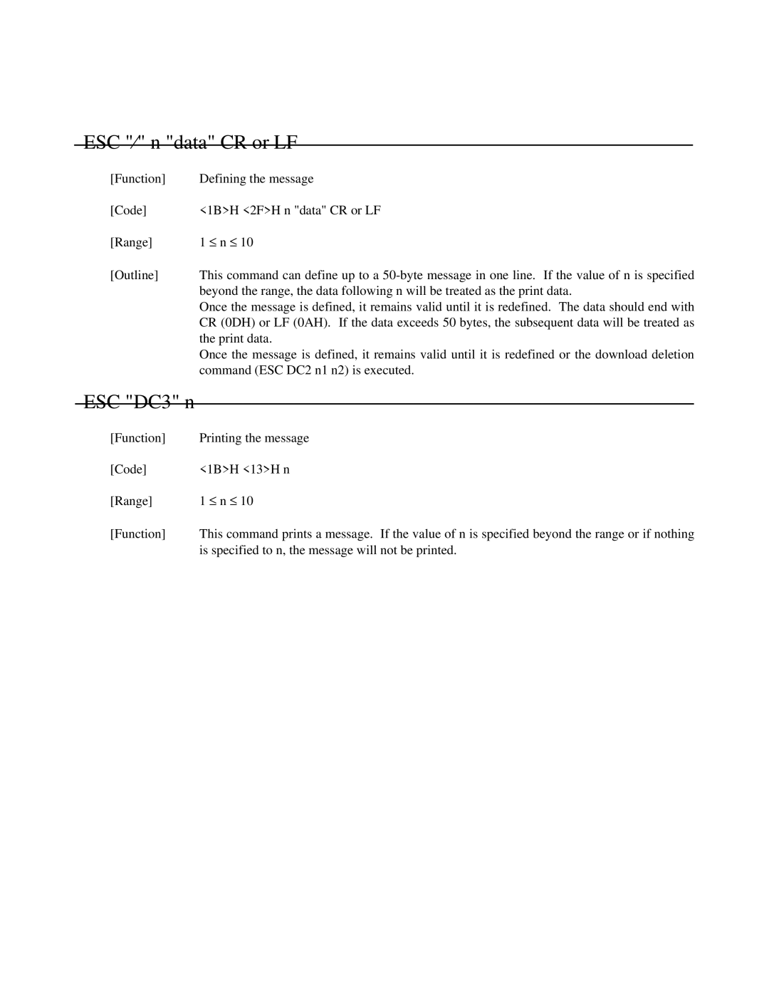 Citizen Systems iDP-3551, iDP-3550 user manual ESC ⁄ n data CR or LF 