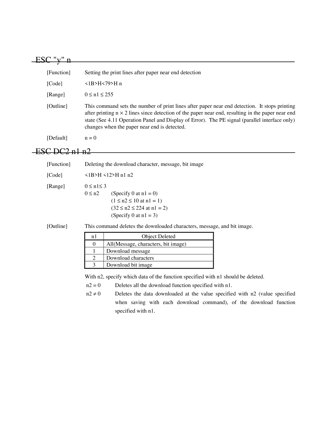 Citizen Systems iDP-3550, iDP-3551 user manual ESC y n 