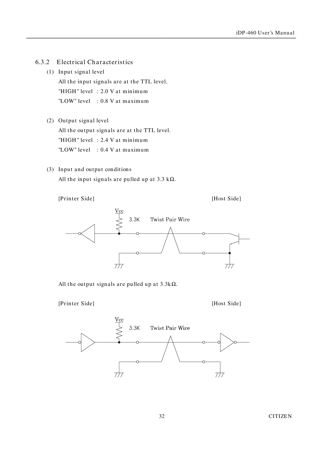 Citizen Systems iDP-460 user manual Electrical Characteristics 