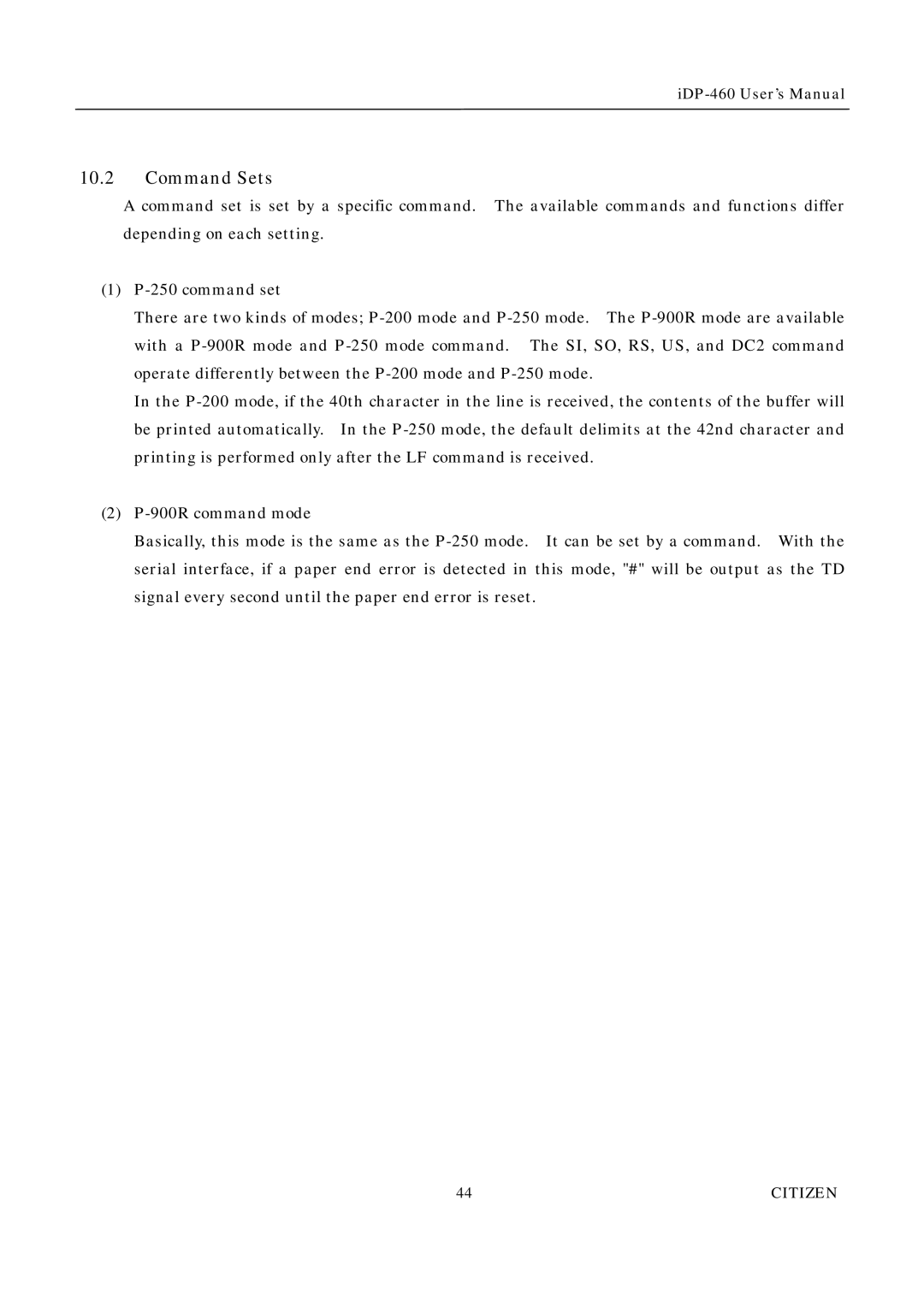 Citizen Systems iDP-460 user manual Command Sets 