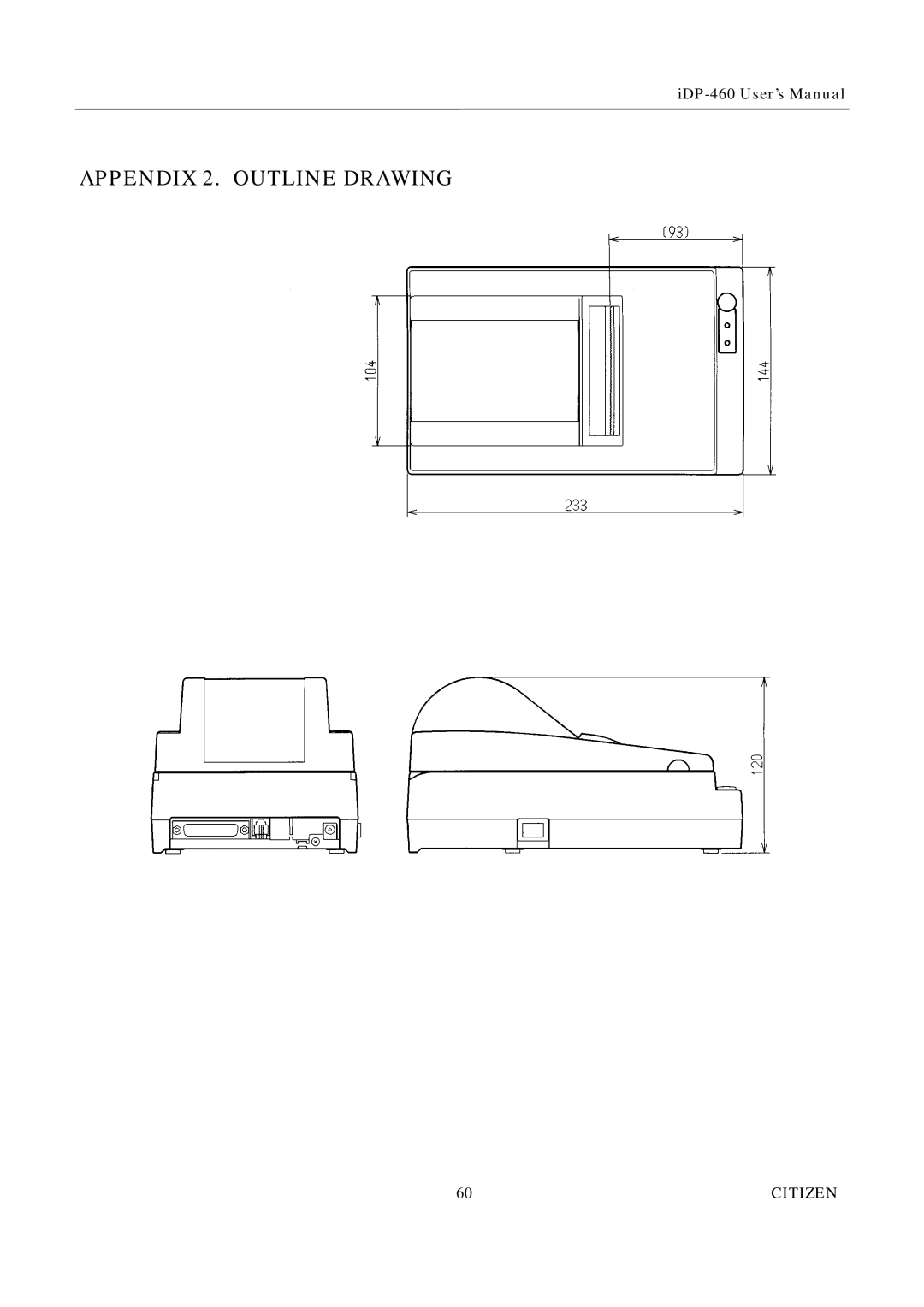 Citizen Systems iDP-460 user manual Appendix 2. Outline Drawing 