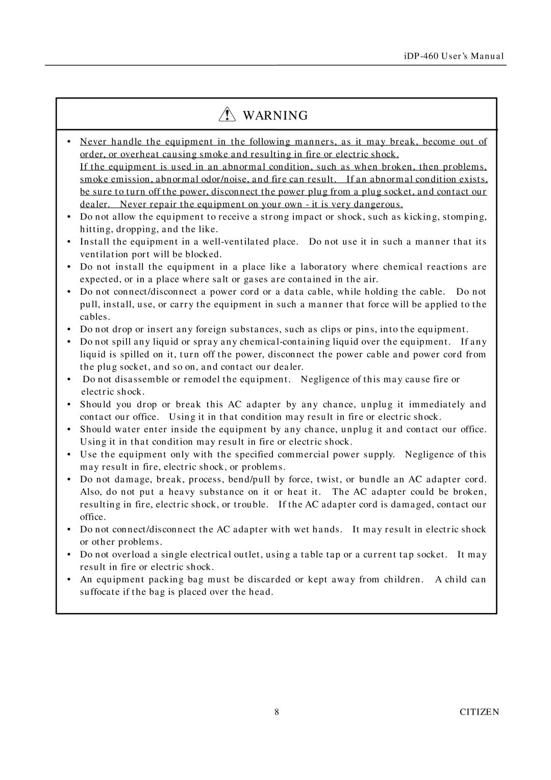 Citizen Systems iDP-460 user manual Citizen 