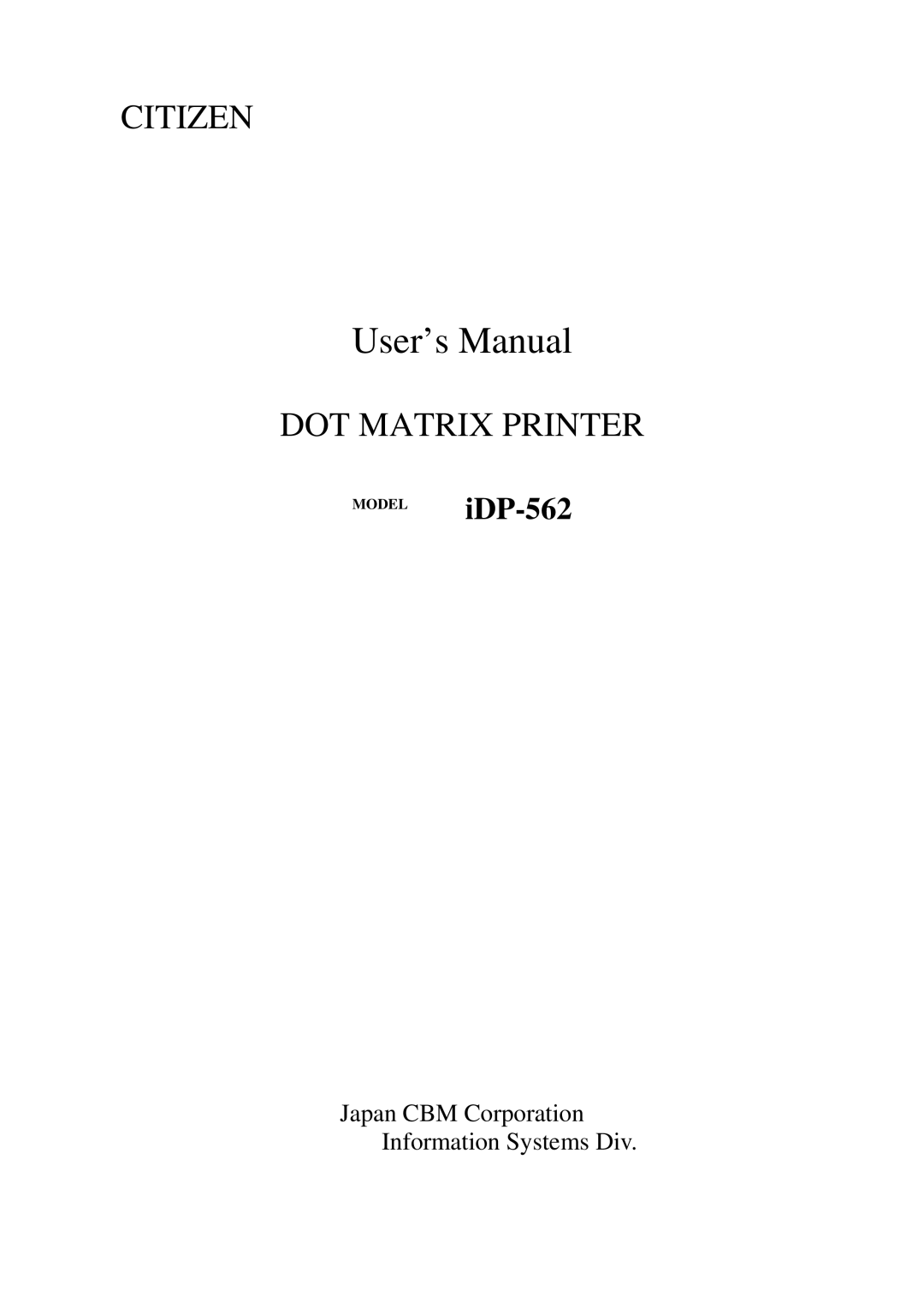 Citizen Systems iDP-562 user manual User’s Manual 