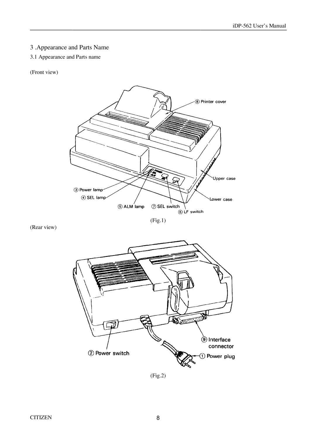 Citizen Systems iDP-562 user manual Appearance and Parts Name 