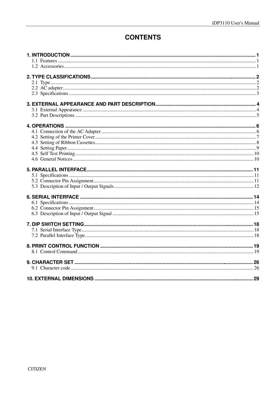 Citizen Systems iDP3110 manual Contents 