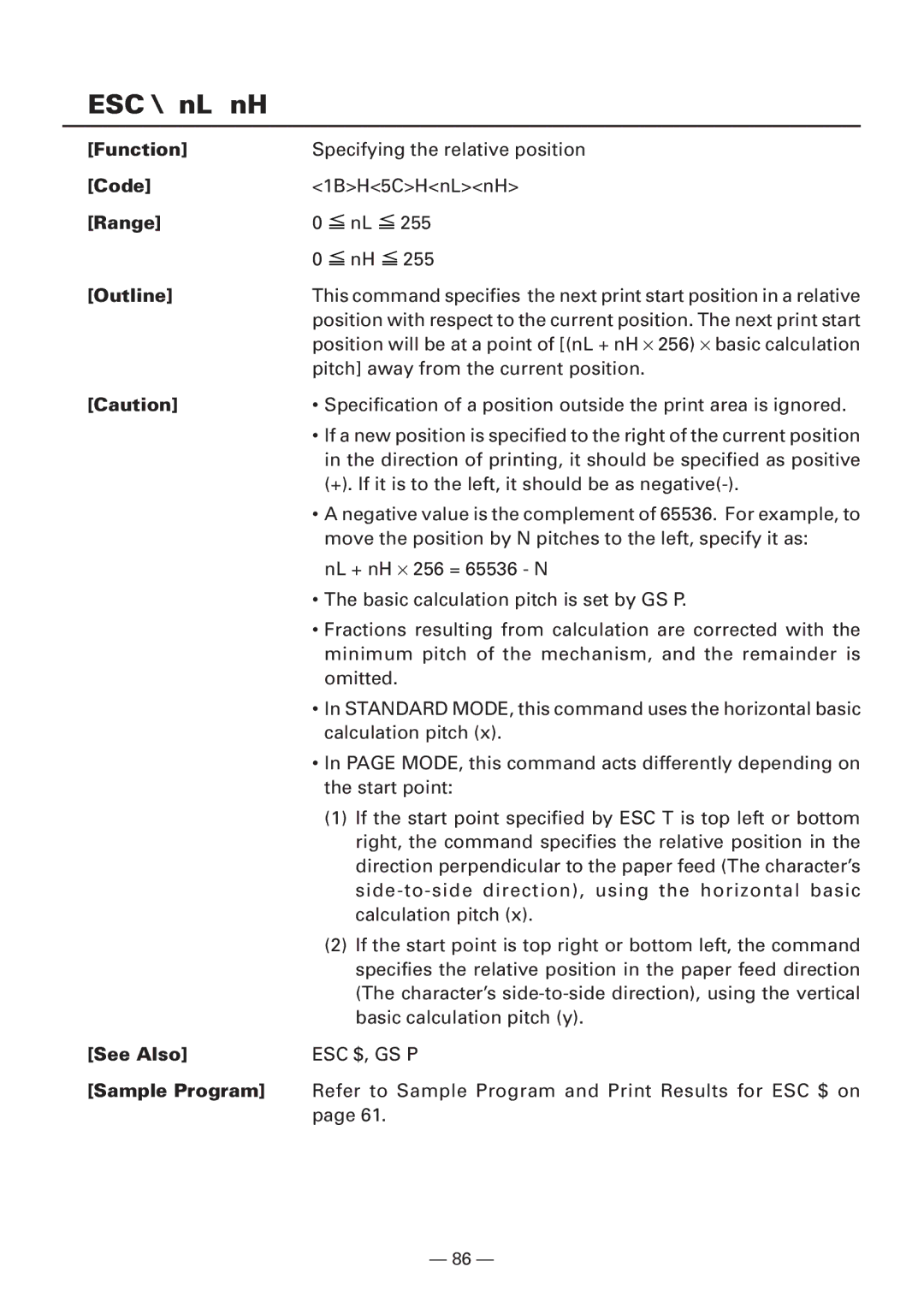 Citizen Systems iDP3240 user manual ESC \ nL nH, Sample Program 