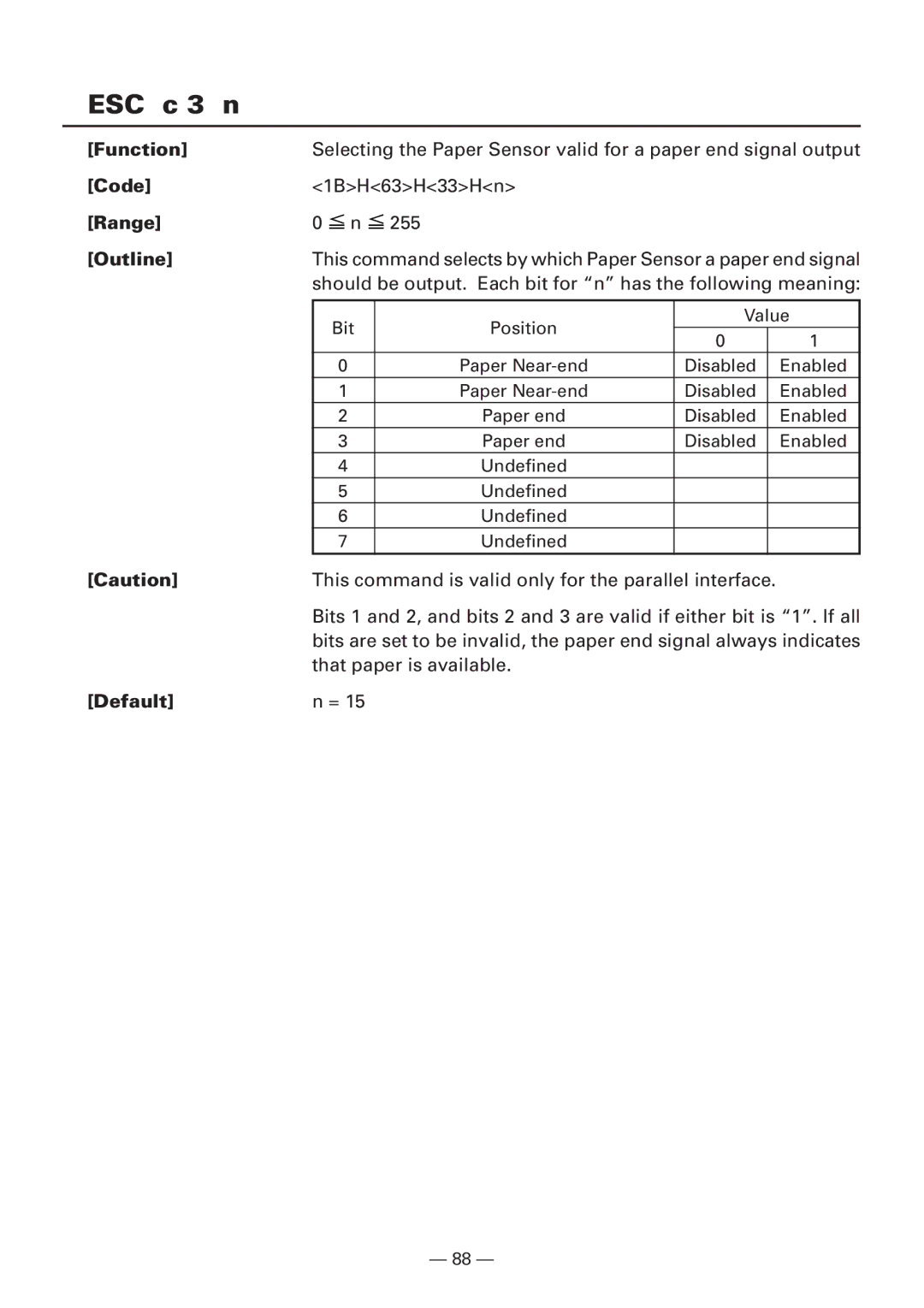 Citizen Systems iDP3240 user manual ESC c 3 n, Default 