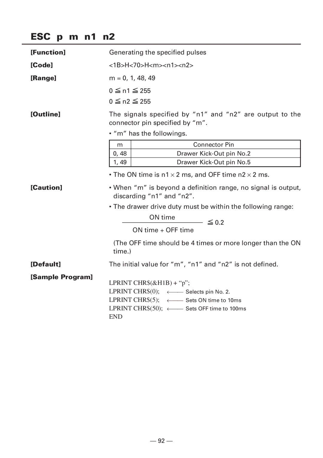 Citizen Systems iDP3240 user manual ESC p m n1 n2, Range 