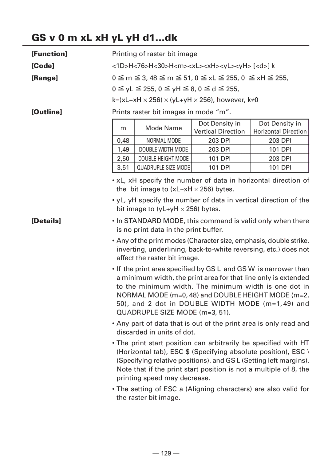 Citizen Systems iDP3240 user manual GS v 0 m xL xH yL yH d1...dk, Range 