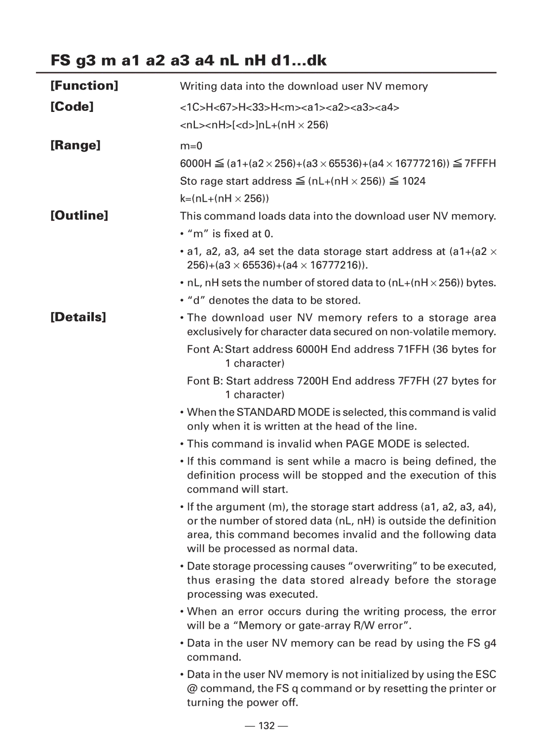 Citizen Systems iDP3240 user manual FS g3 m a1 a2 a3 a4 nL nH d1…dk, Range 