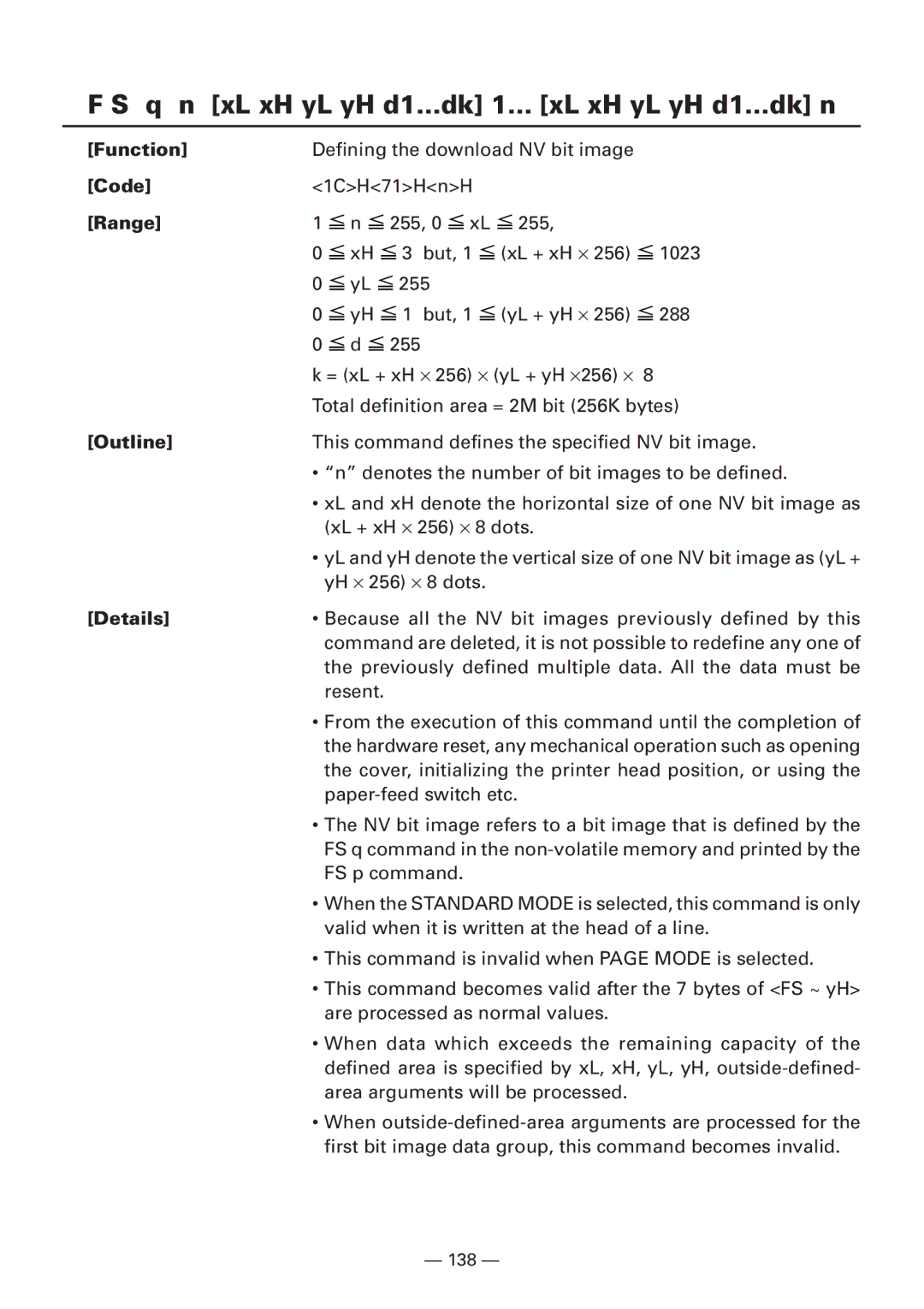 Citizen Systems iDP3240 user manual Q n xL xH yL yH d1…dk 1… xL xH yL yH d1…dk n 