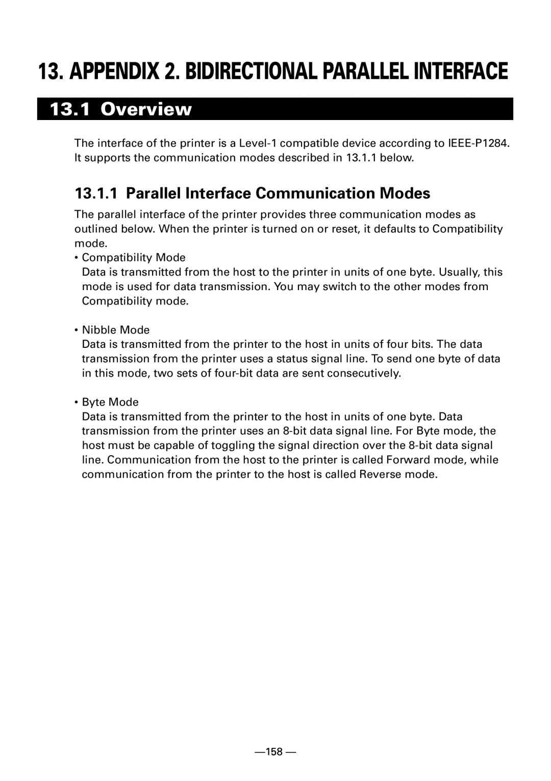 Citizen Systems iDP3240 user manual Overview, Parallel Interface Communication Modes 