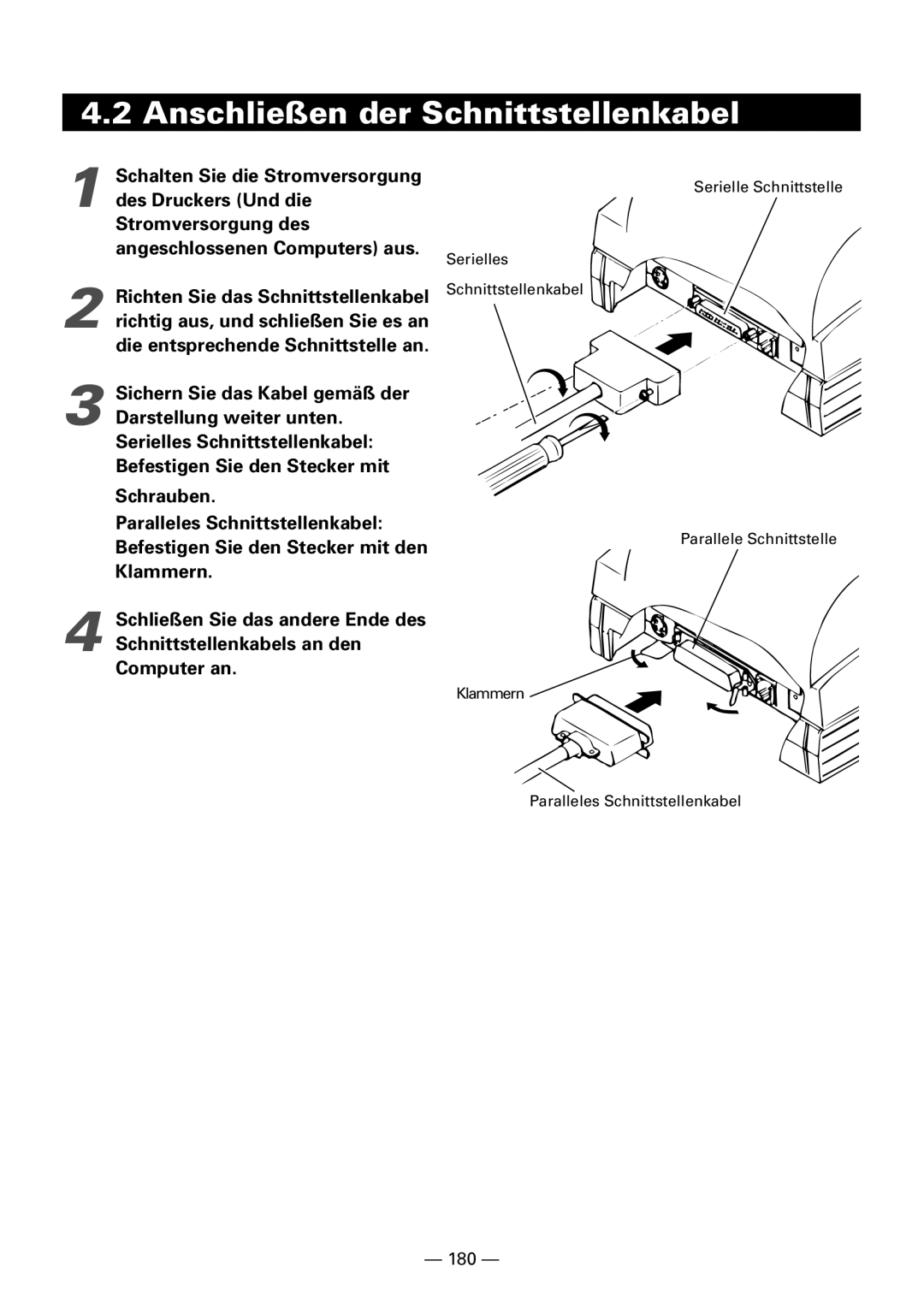 Citizen Systems iDP3240 user manual Anschließen der Schnittstellenkabel 