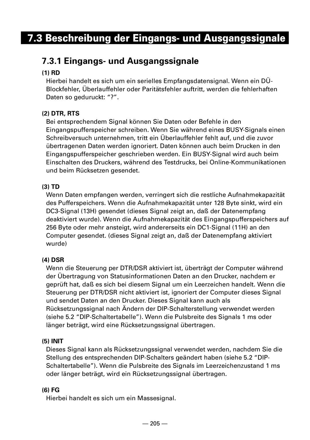 Citizen Systems iDP3240 user manual Beschreibung der Eingangs- und Ausgangssignale 