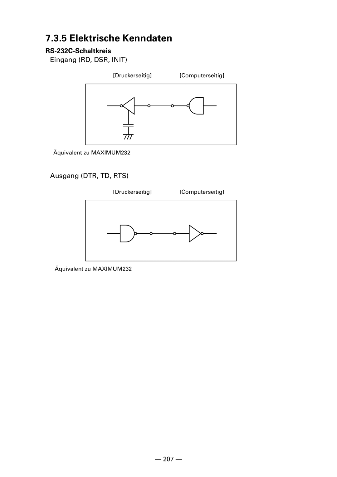 Citizen Systems iDP3240 user manual Elektrische Kenndaten, RS-232C-Schaltkreis 