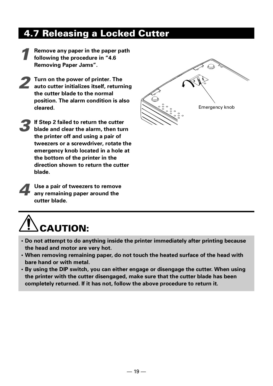 Citizen Systems iDP3240 user manual Releasing a Locked Cutter 